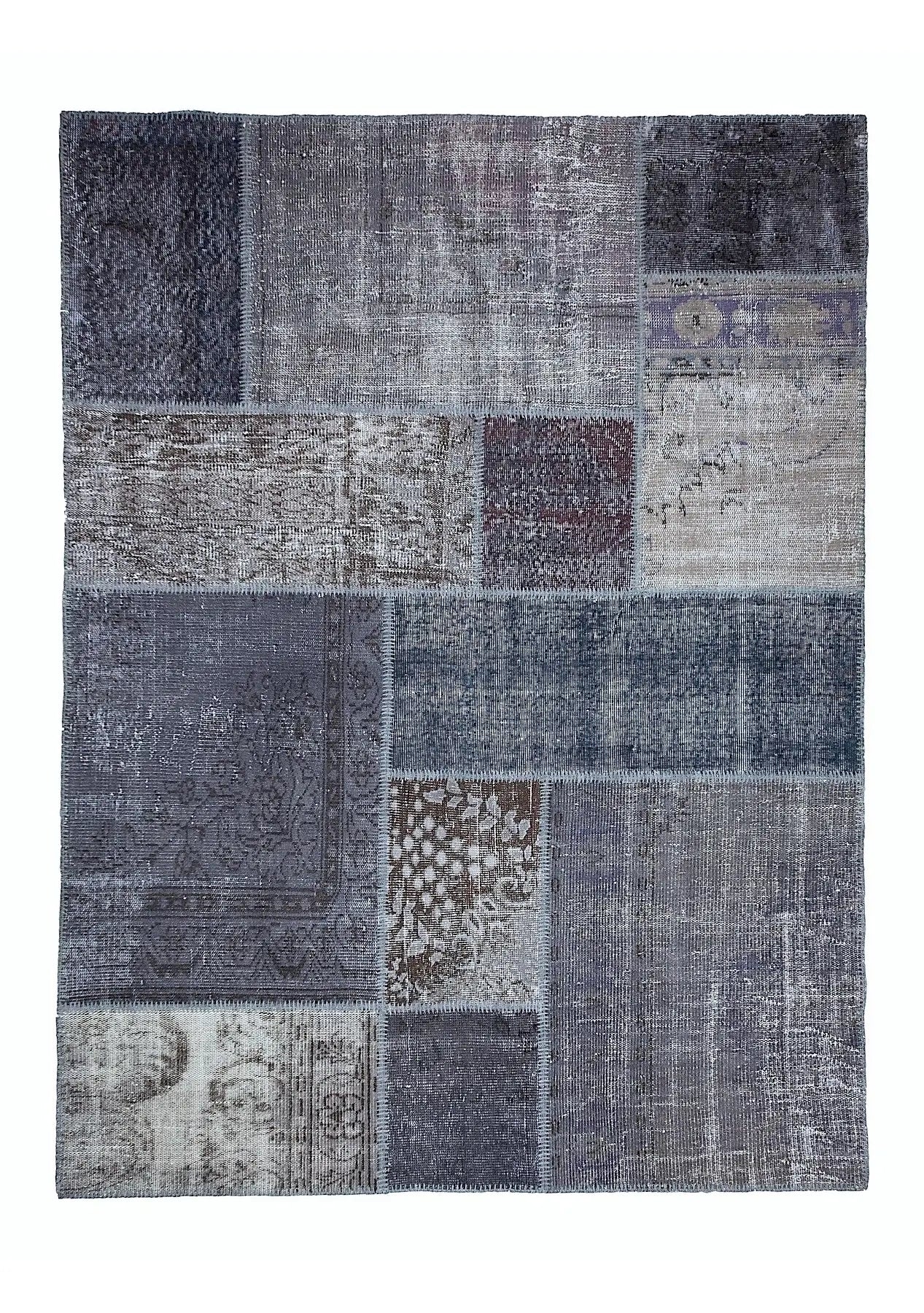 Nafuna - Vintage Gray Patchwork Rug - kudenrugs