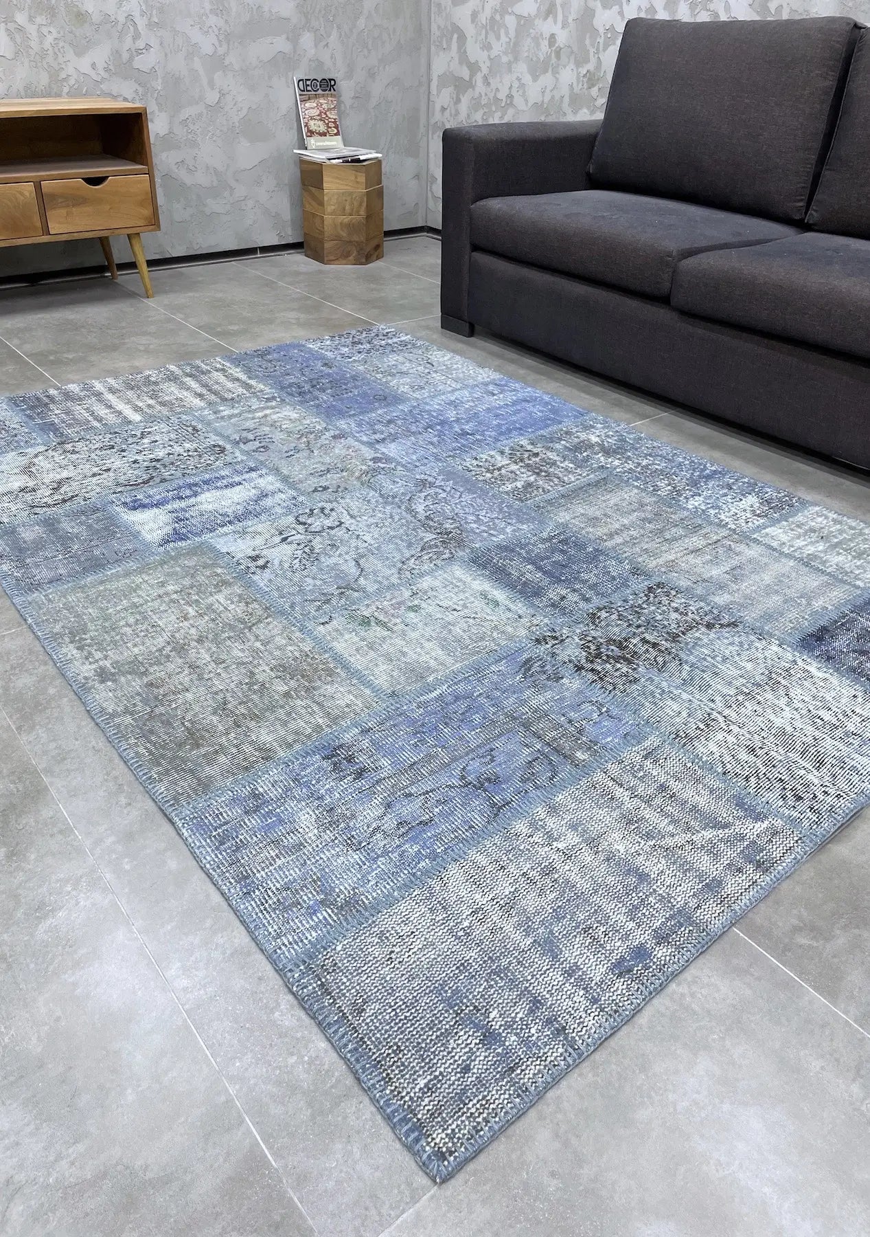 Nahtasha - Vintage Blue Patchwork Rug - kudenrugs