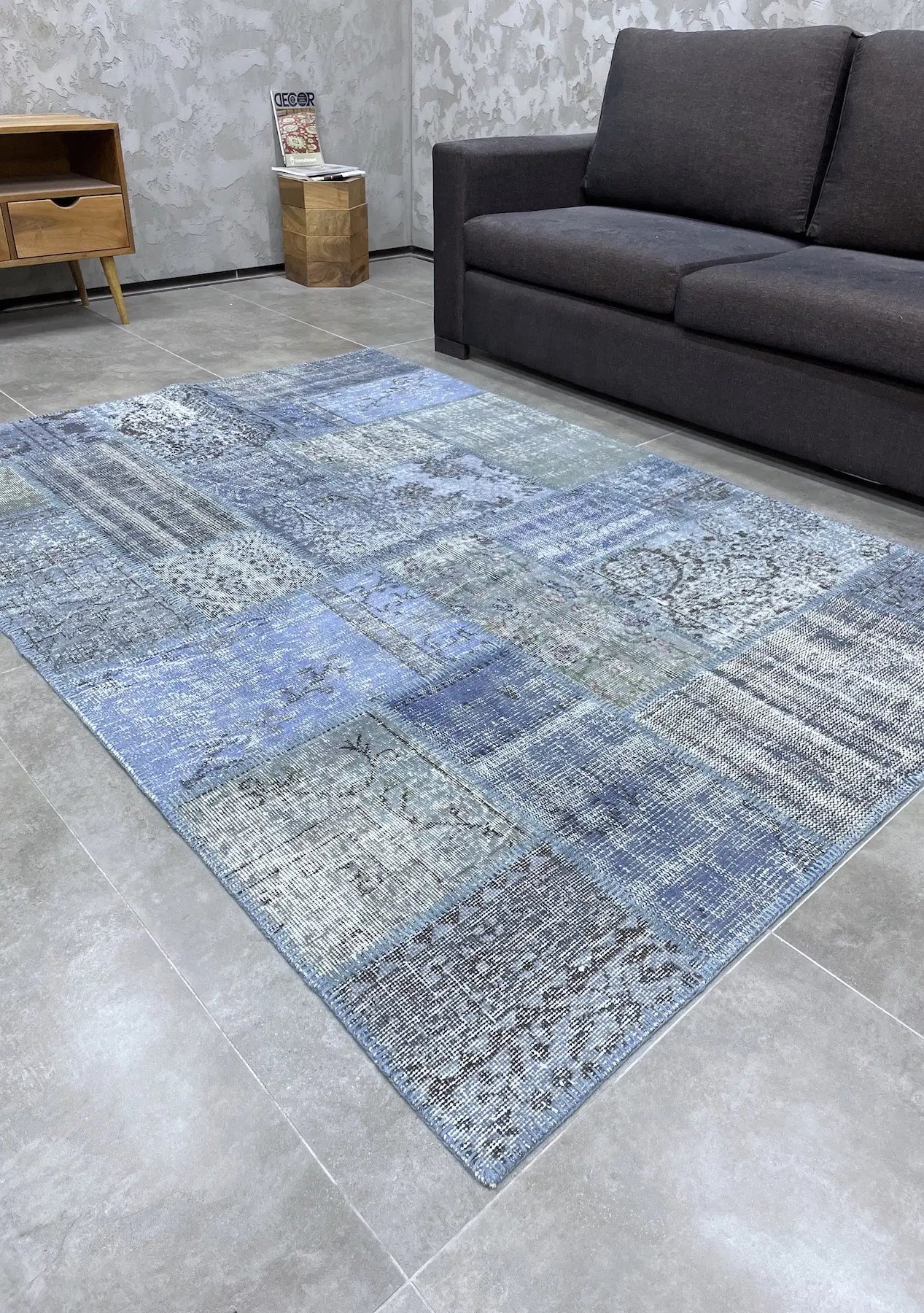 Naiad - Vintage Blue Patchwork Rug - kudenrugs