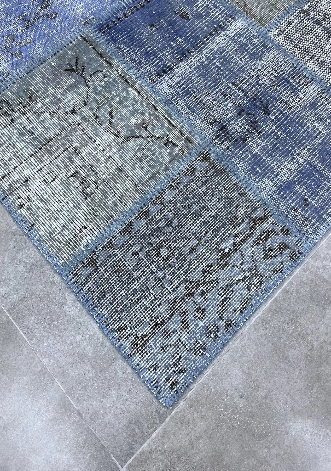 Naiad - Vintage Blue Patchwork Rug - kudenrugs