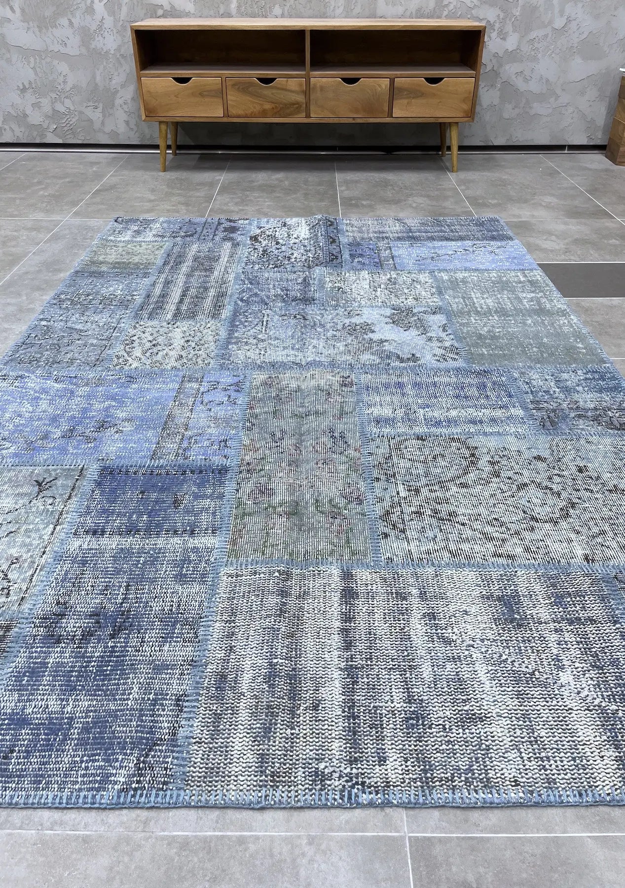 Naiad - Vintage Blue Patchwork Rug - kudenrugs