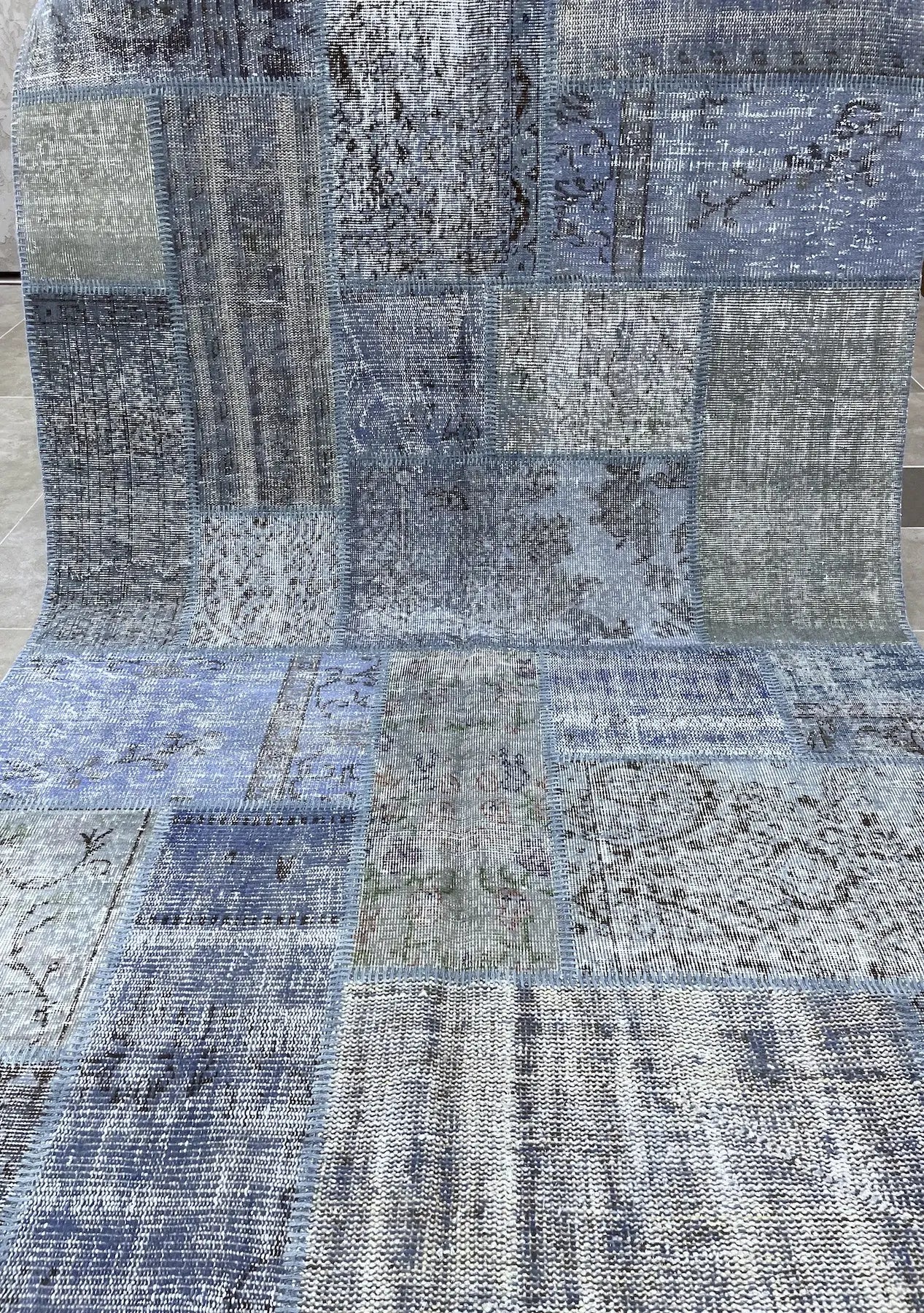 Naiad - Vintage Blue Patchwork Rug - kudenrugs