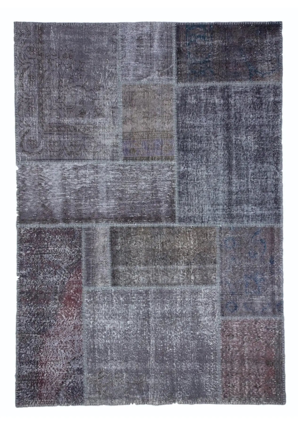 Nalah - Vintage Gray Patchwork Rug - kudenrugs