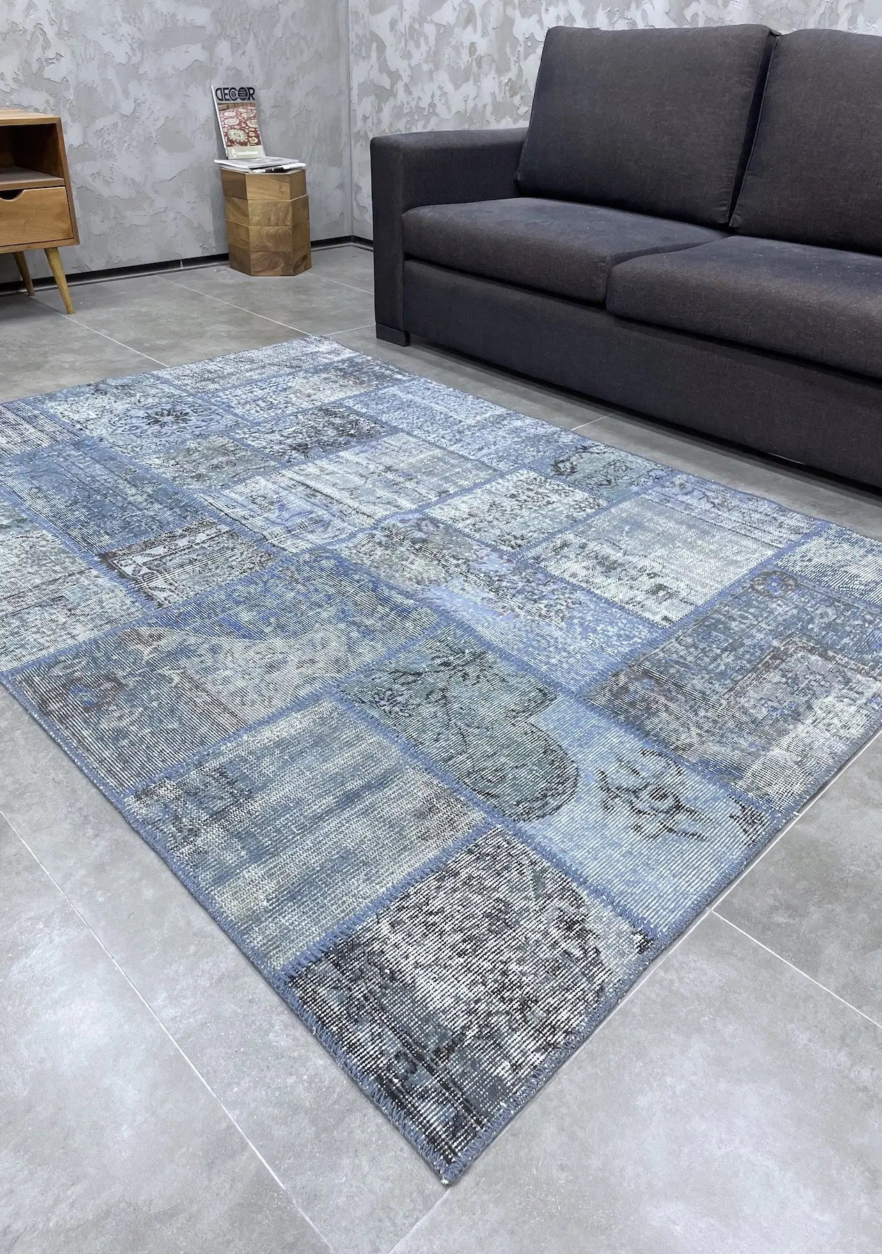 Nalini - Vintage Blue Patchwork Rug - kudenrugs