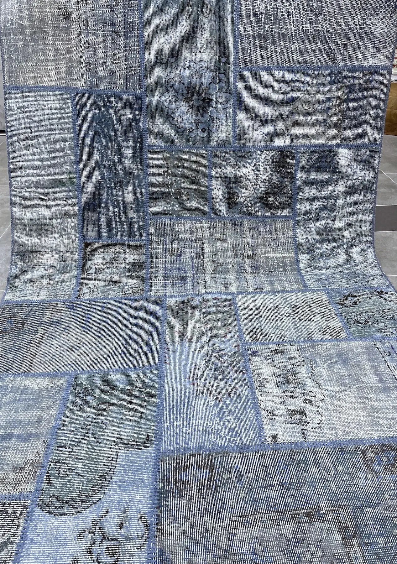 Nalini - Vintage Blue Patchwork Rug - kudenrugs