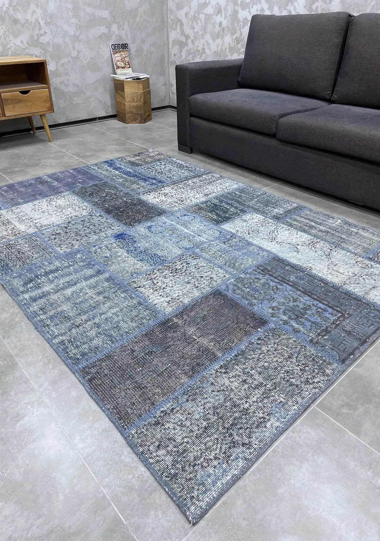 Nalo - Vintage Blue Patchwork Rug - kudenrugs