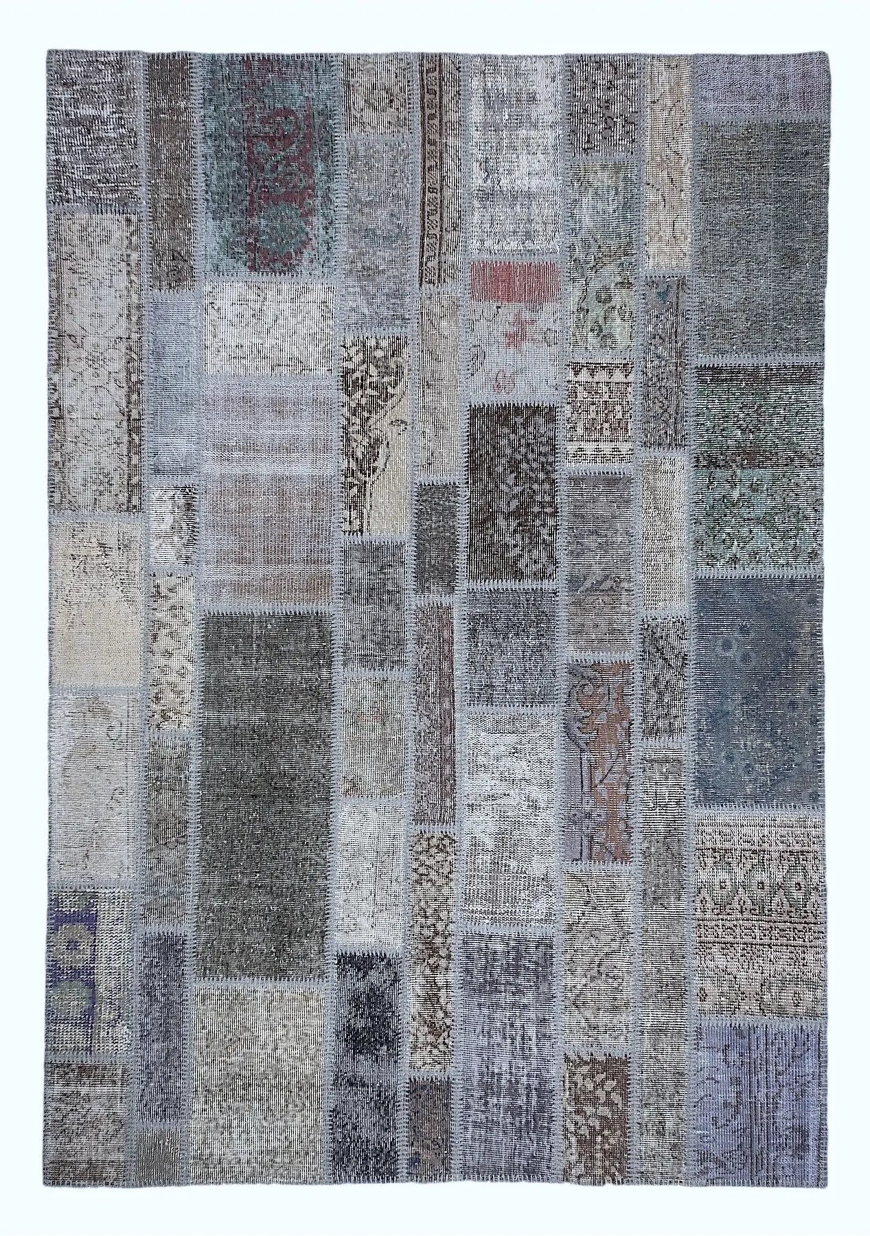 Nanette - Vintage Gray Patchwork Rug - kudenrugs