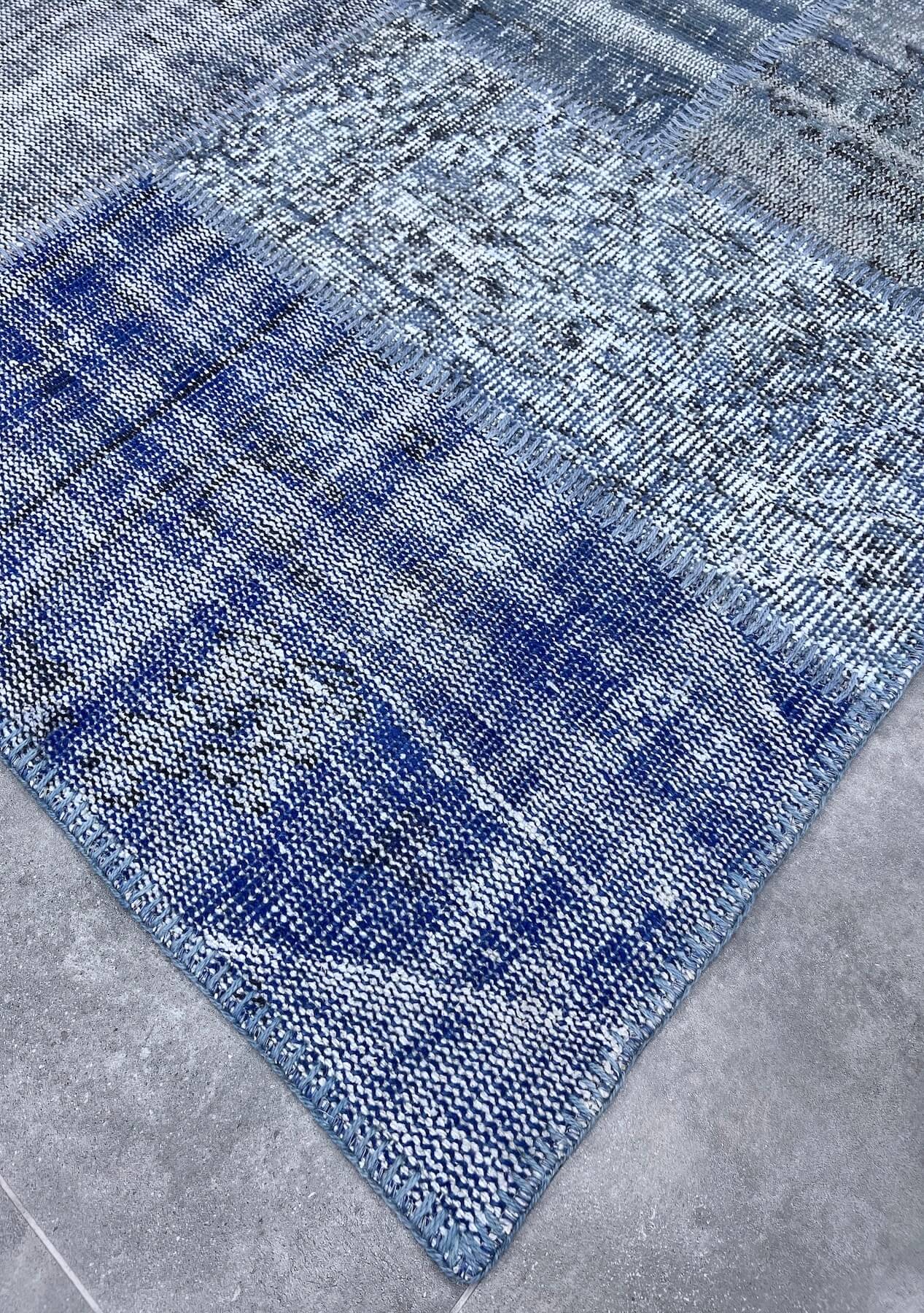 Nataly - Vintage Blue Patchwork Rug - kudenrugs