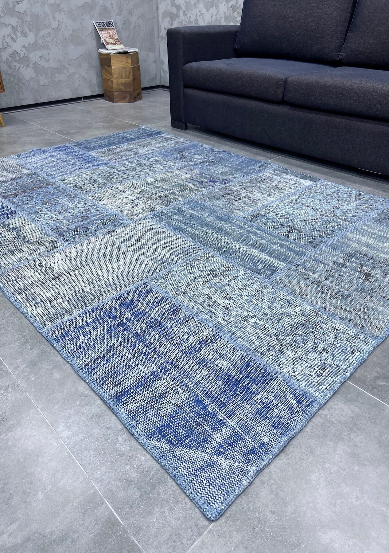 Nataly - Vintage Blue Patchwork Rug - kudenrugs