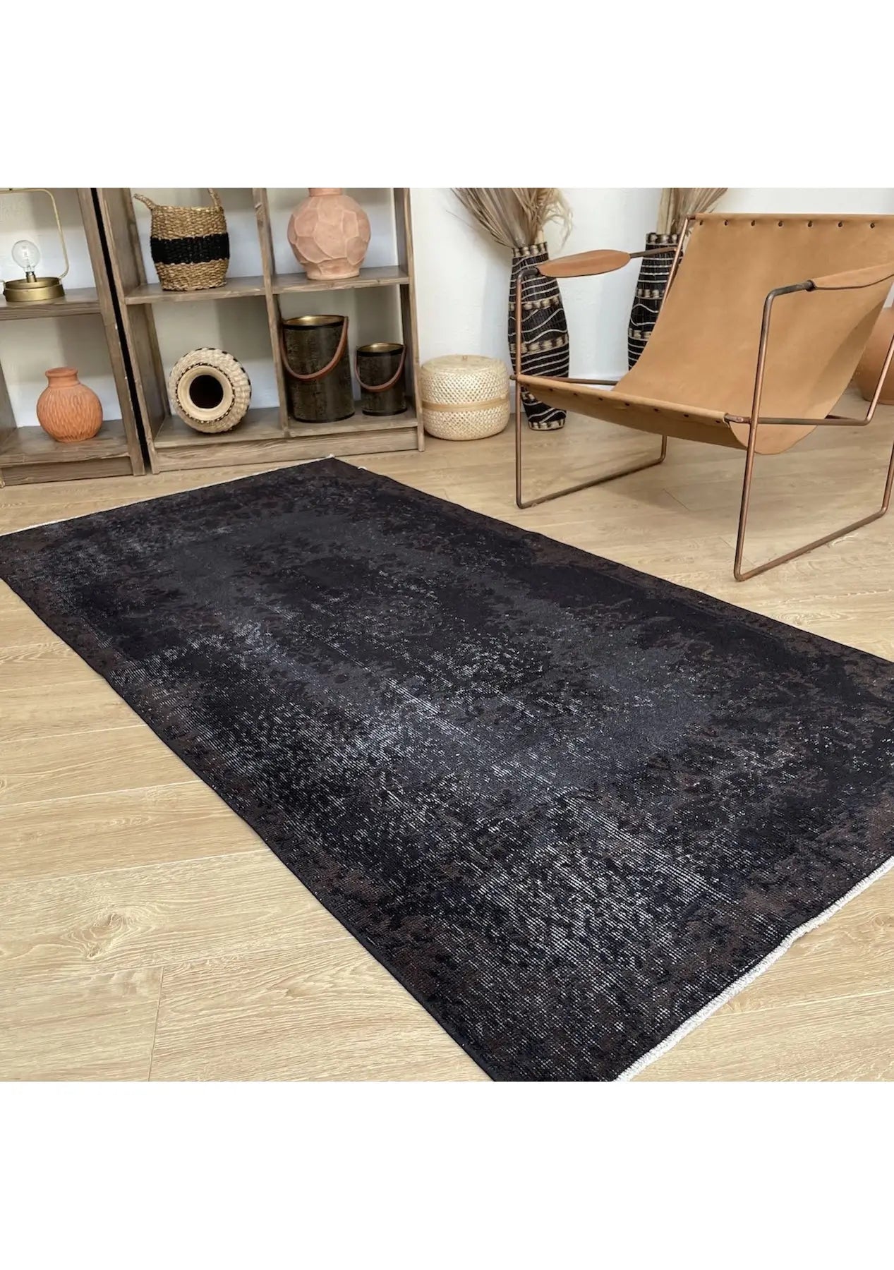 Nevada - Vintage Black Overdyed Rug - kudenrugs