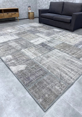 Ofilia - Vintage Gray Patchwork Rug - kudenrugs