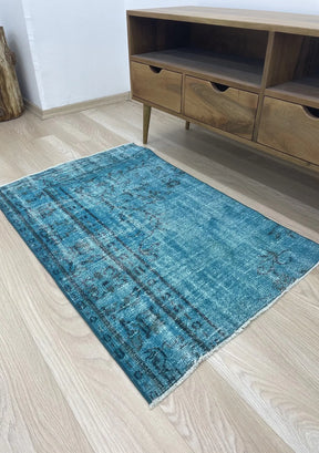 Raya - Vintage Blue Overdyed Rug - kudenrugs