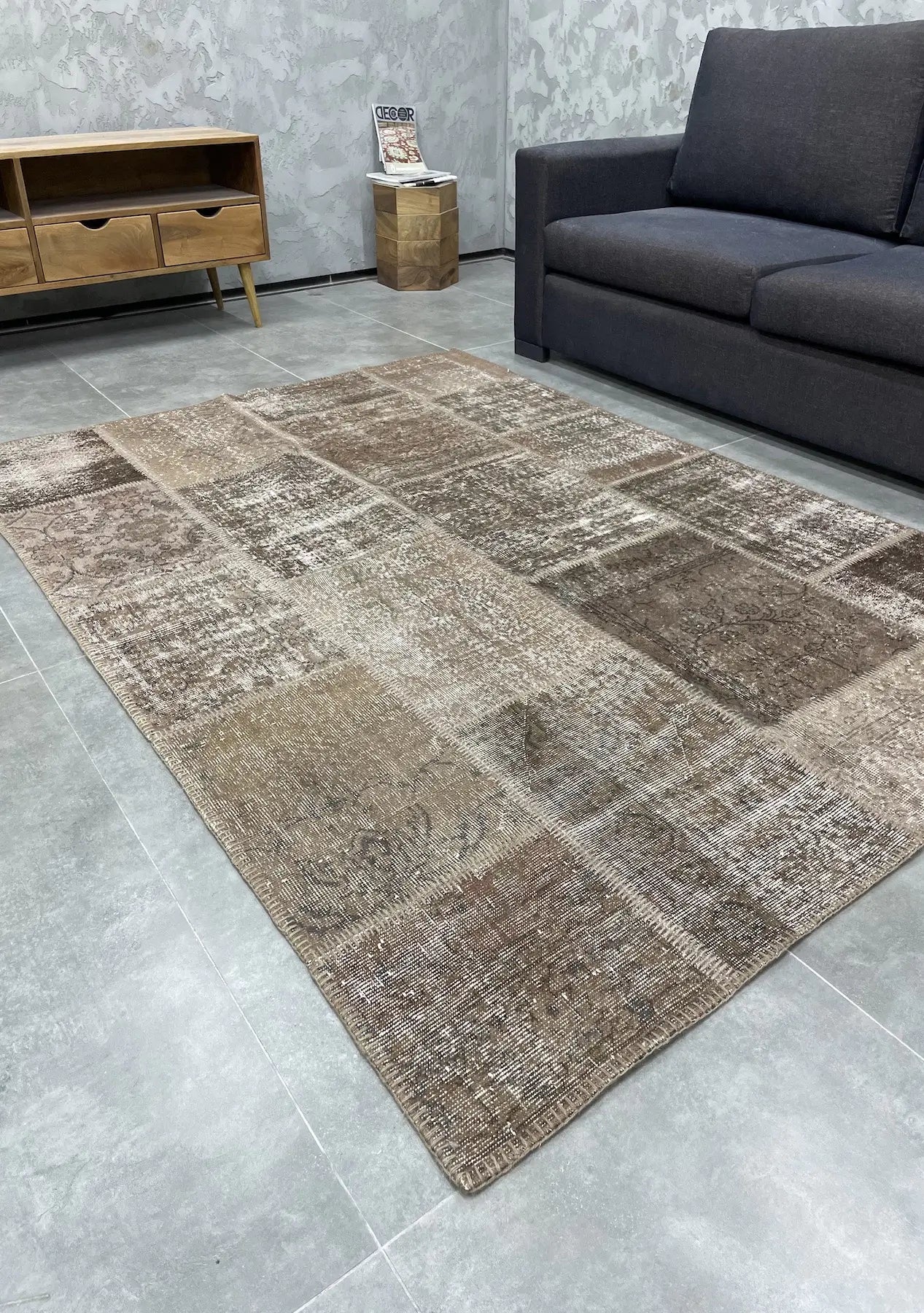 Safa - Vintage Brown Patchwork Rug - kudenrugs