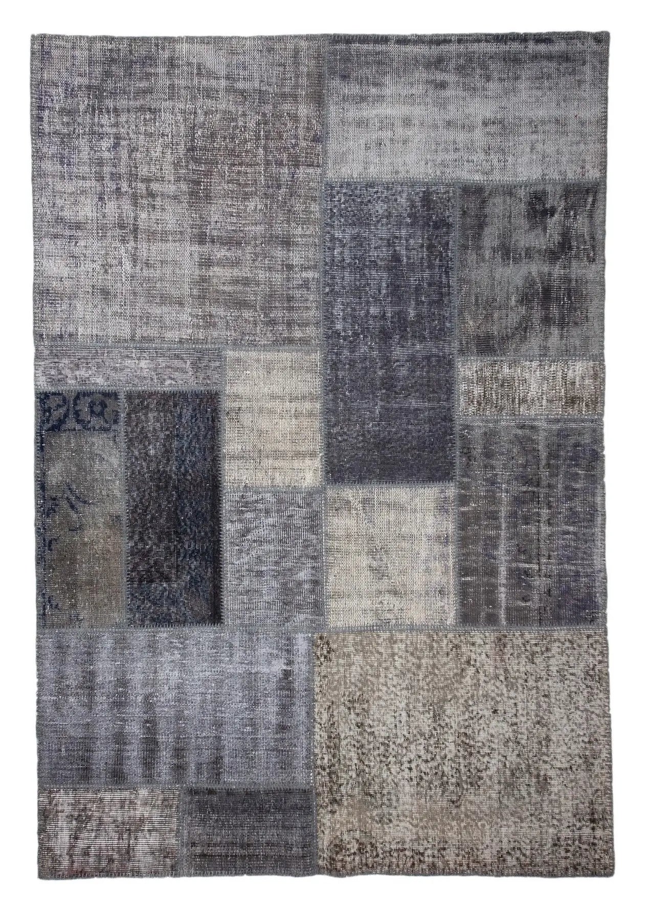 Saga - Vintage Gray Patchwork Rug - kudenrugs