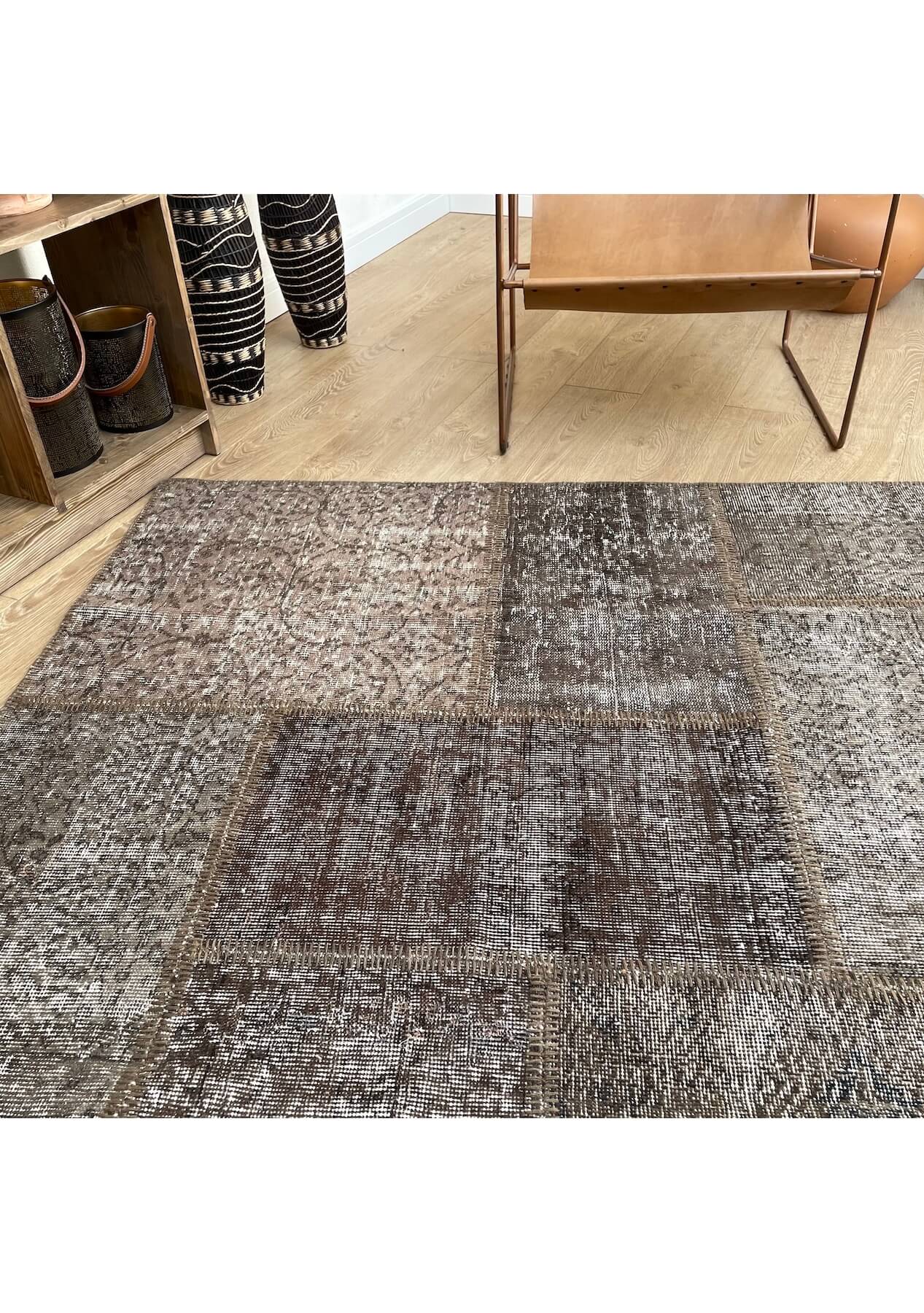 Sharon - Vintage Brown Patchwork Rug - kudenrugs