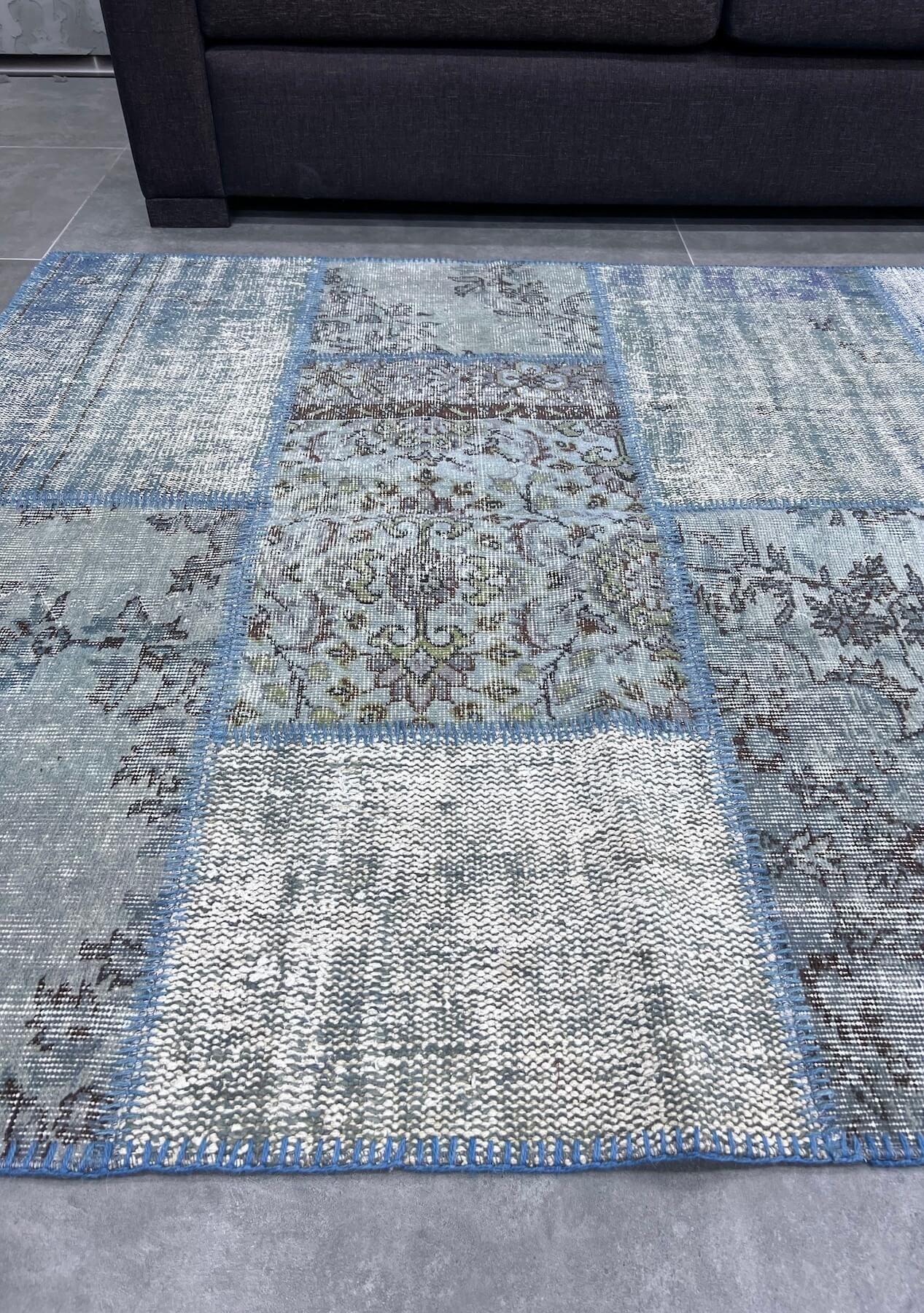 Simone - Vintage Blue Patchwork Rug - kudenrugs