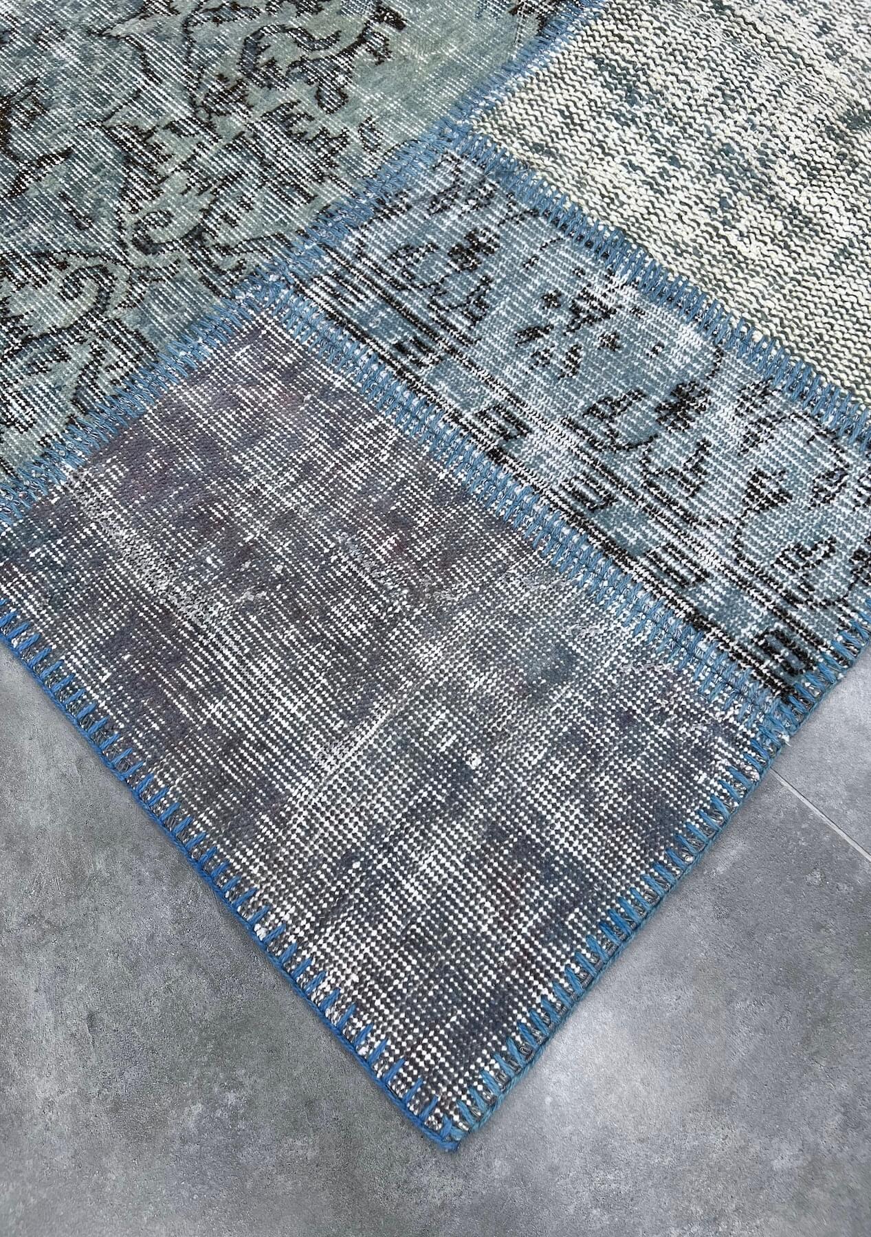 Simone - Vintage Blue Patchwork Rug - kudenrugs