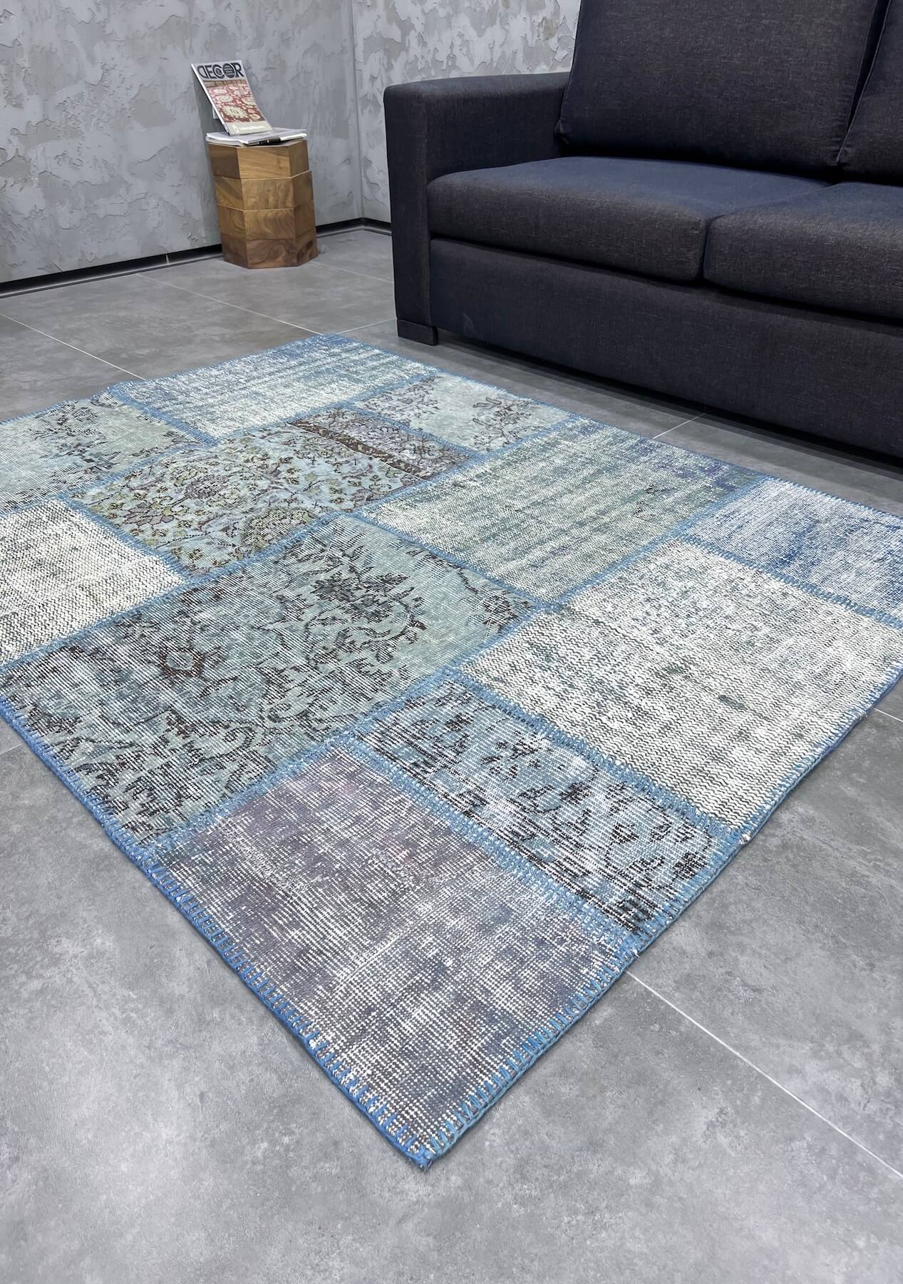 Simone - Vintage Blue Patchwork Rug - kudenrugs