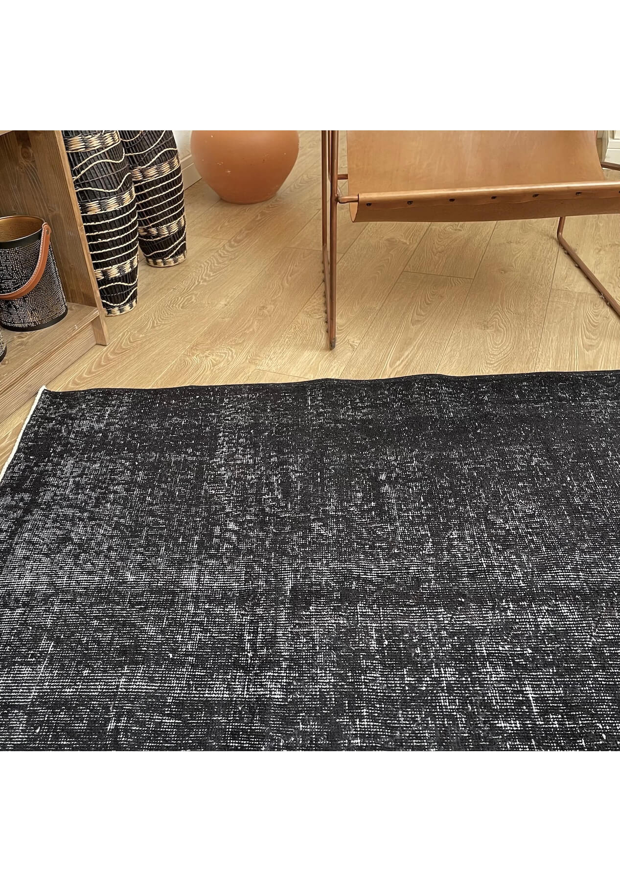 Sylvia - Vintage Black Overdyed Rug - kudenrugs