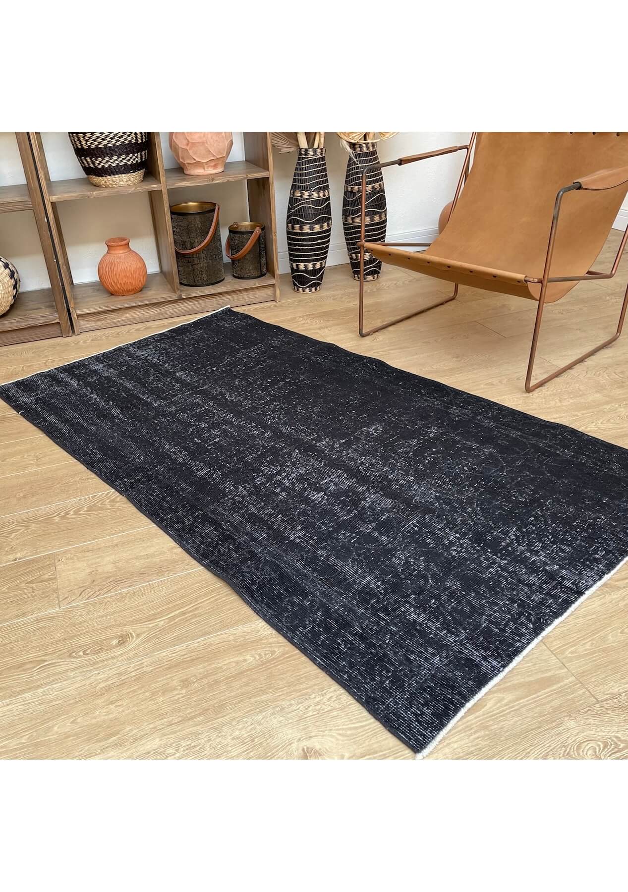 Sylvia - Vintage Black Overdyed Rug - kudenrugs