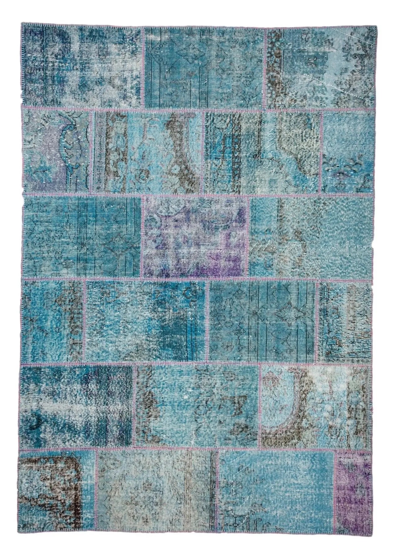 Taanach - Vintage Blue Patchwork Rug - kudenrugs