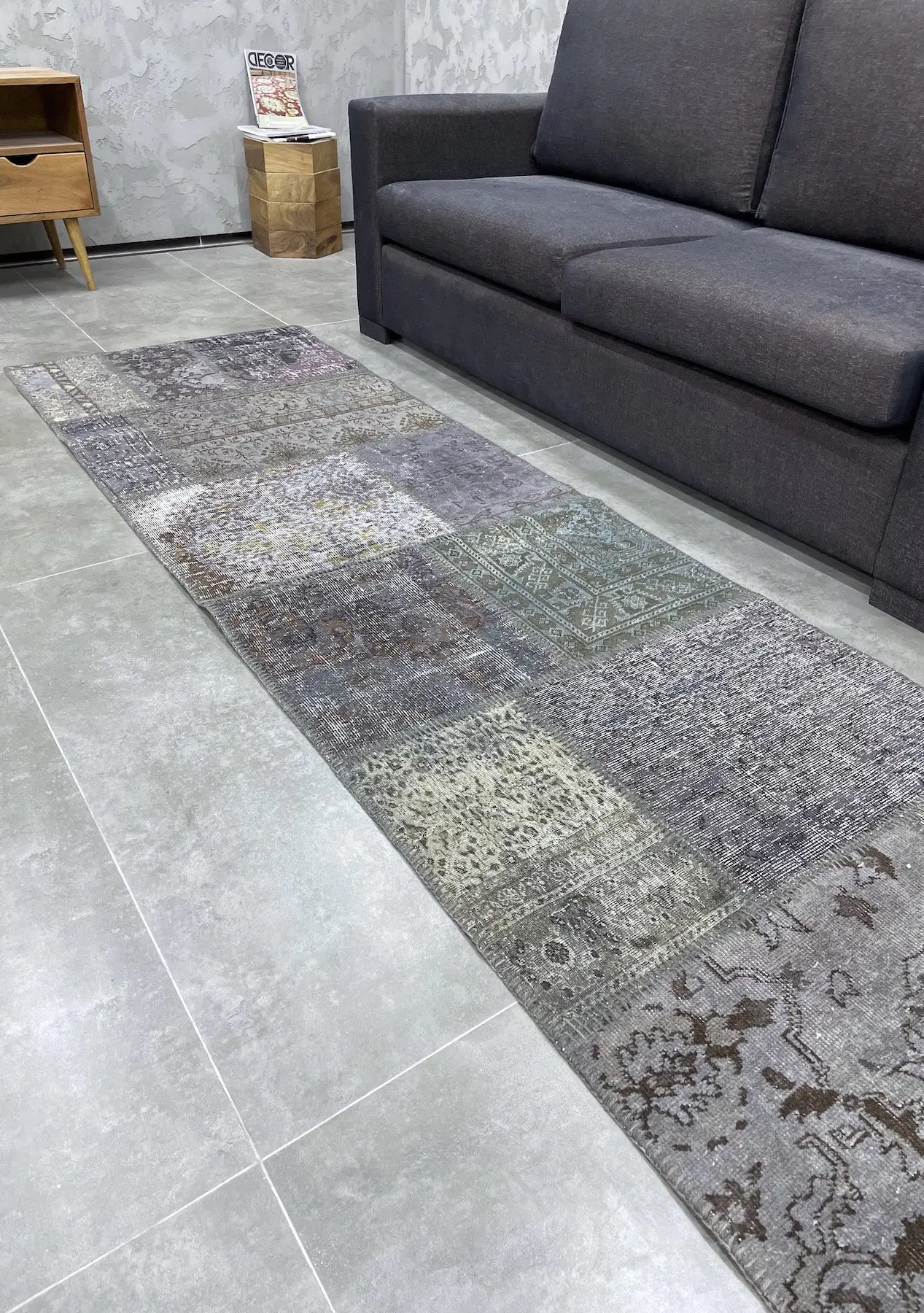 Talieya - Vintage Gray Patchwork Rug Runner - kudenrugs