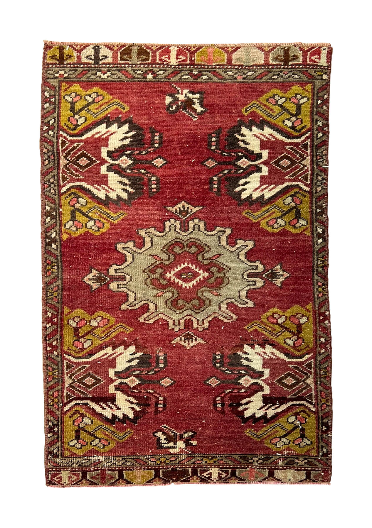 2' x 3' Vintage Turkish Doormat Rug, Red - Tanya | Kuden Rugs