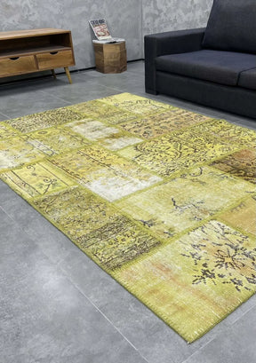 Verin - Vintage Yellow Patchwork Rug - kudenrugs
