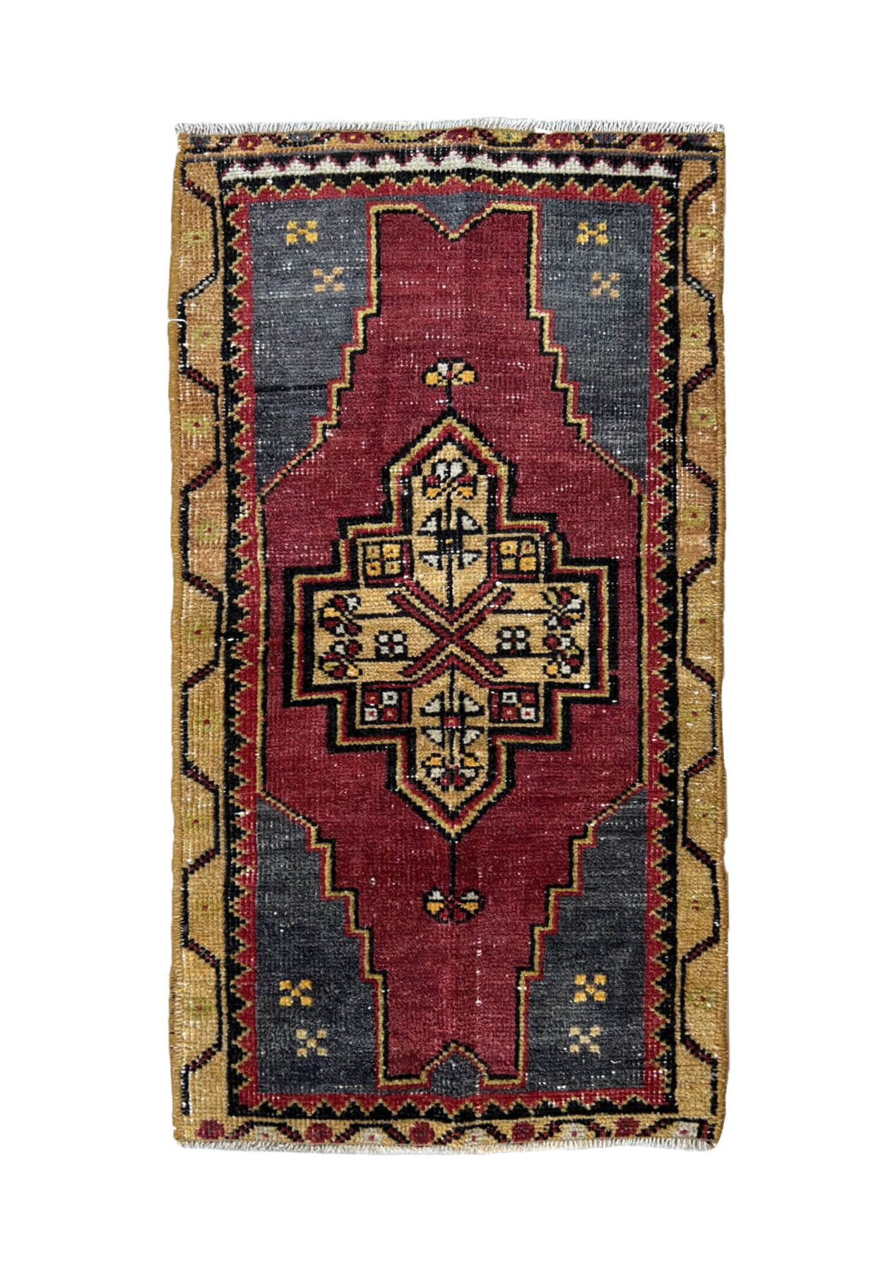 2' x 3' Vintage Turkish Doormat Rug, Red - Violet | Kuden Rugs