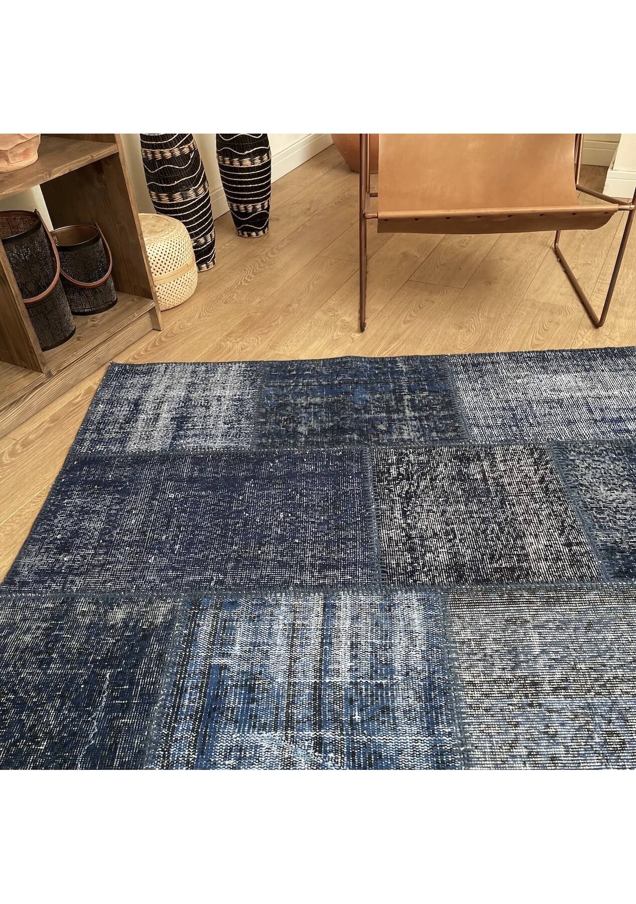 Wilma - Vintage Navy Blue Patchwork Rug - kudenrugs