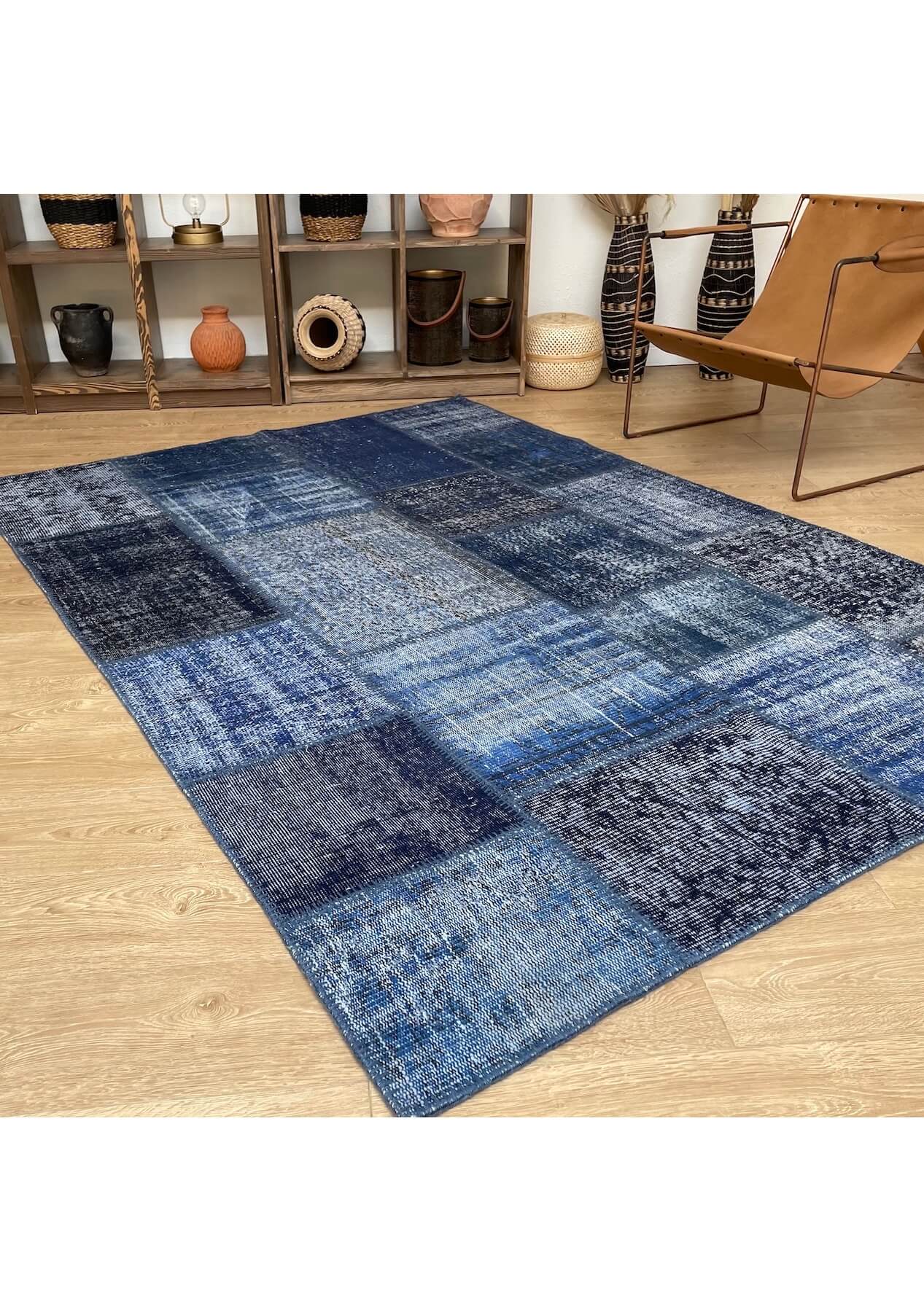 Wilma - Vintage Navy Blue Patchwork Rug - kudenrugs