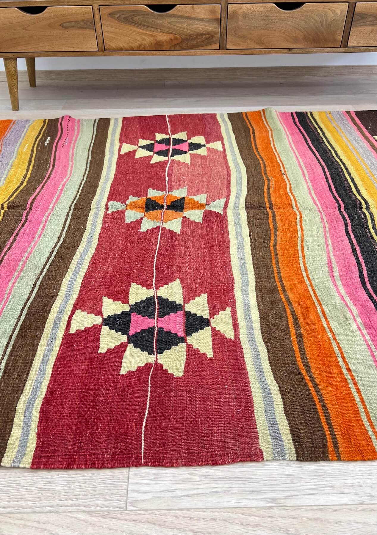 Yoselin - Red Turkish Kilim Rug - kudenrugs