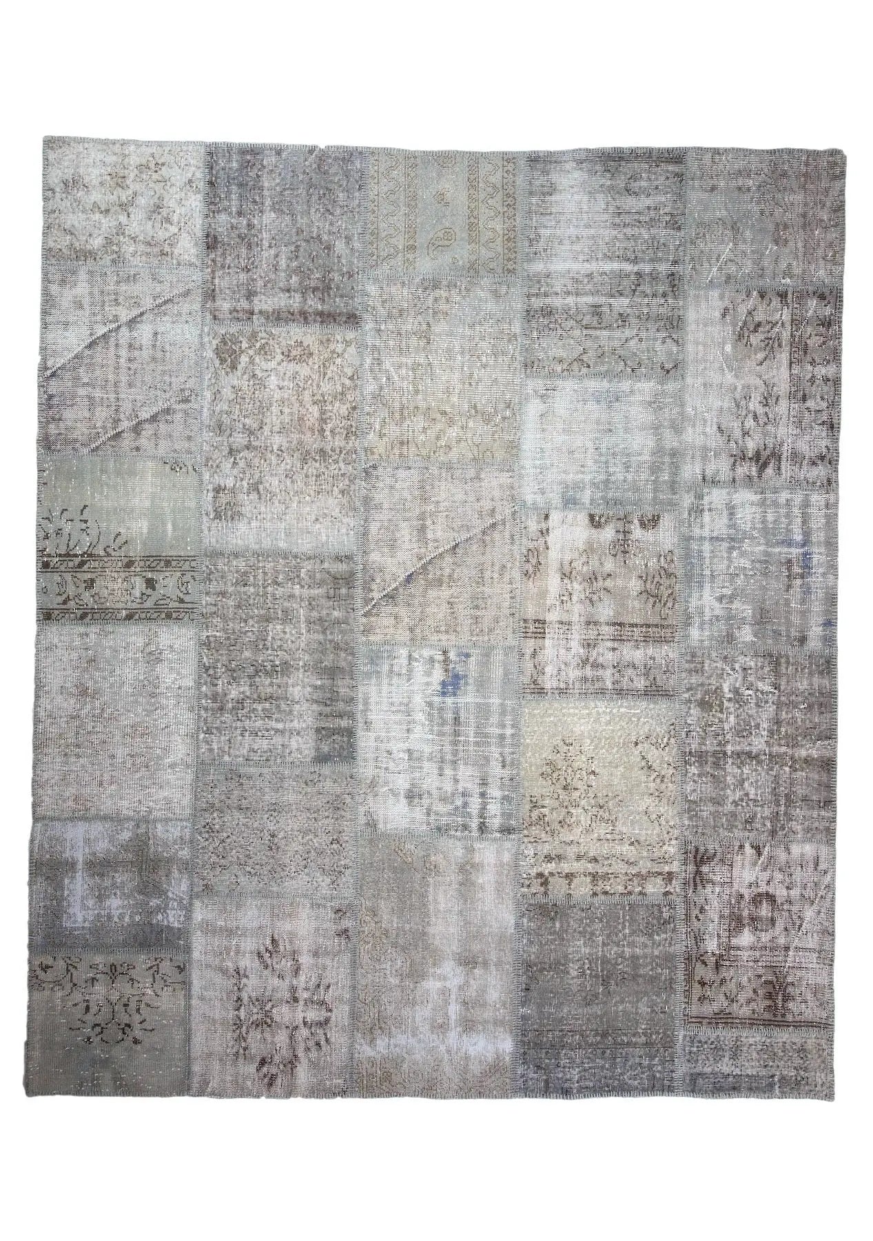 Zaafirah - Vintage Gray Patchwork Rug - kudenrugs