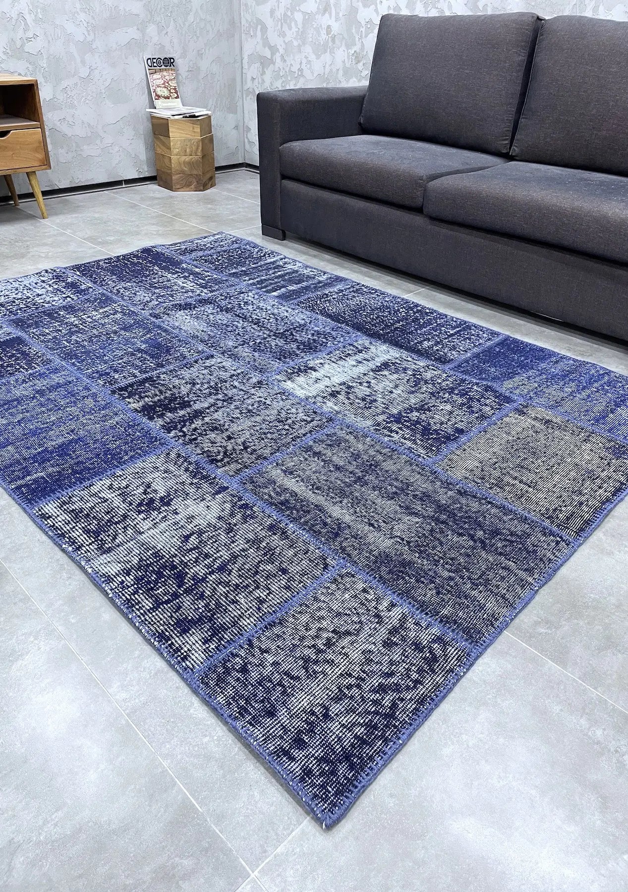 Zabrina - Vintage Blue Patchwork Rug - kudenrugs