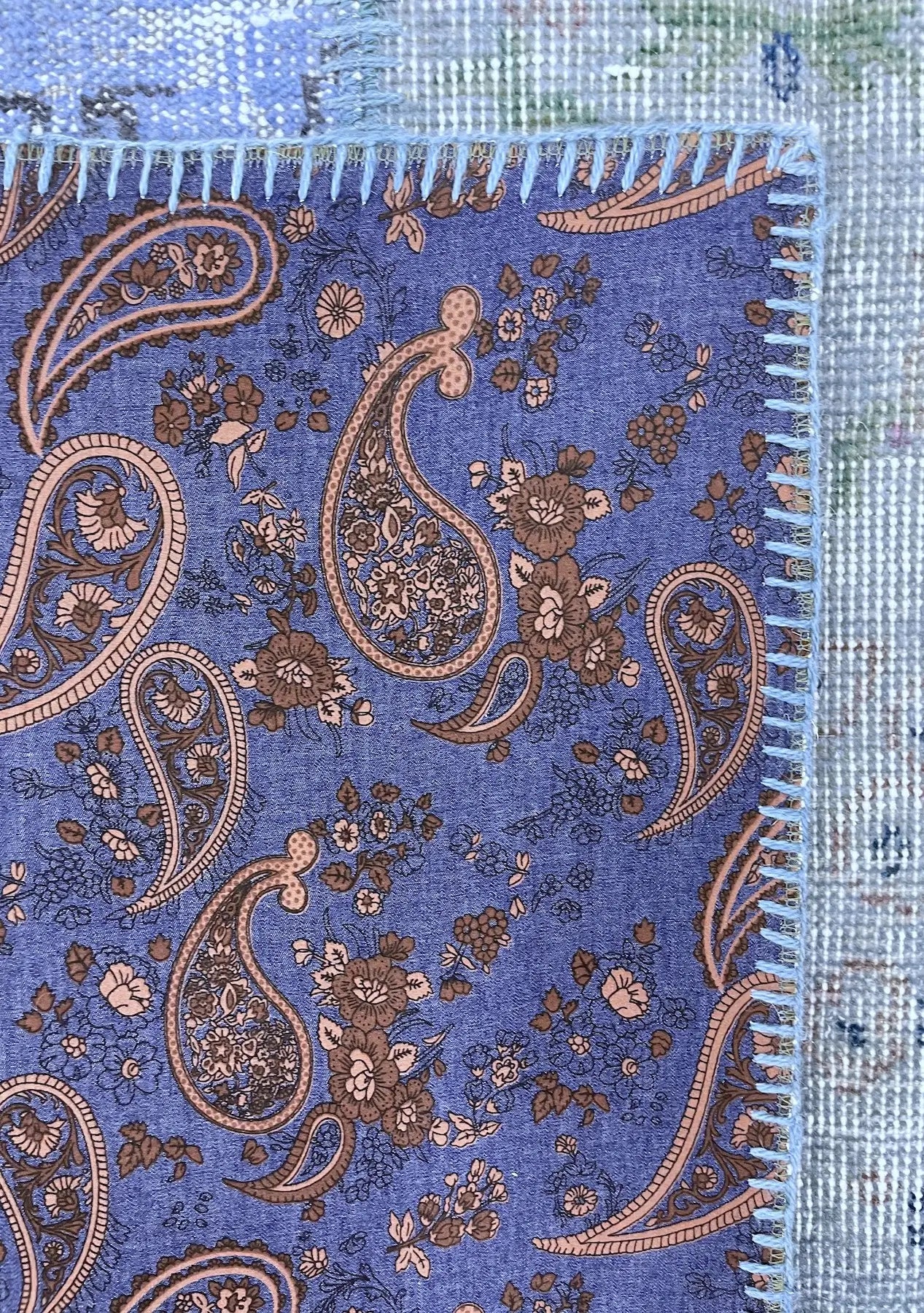 Zafina - Vintage Blue Patchwork Rug - kudenrugs