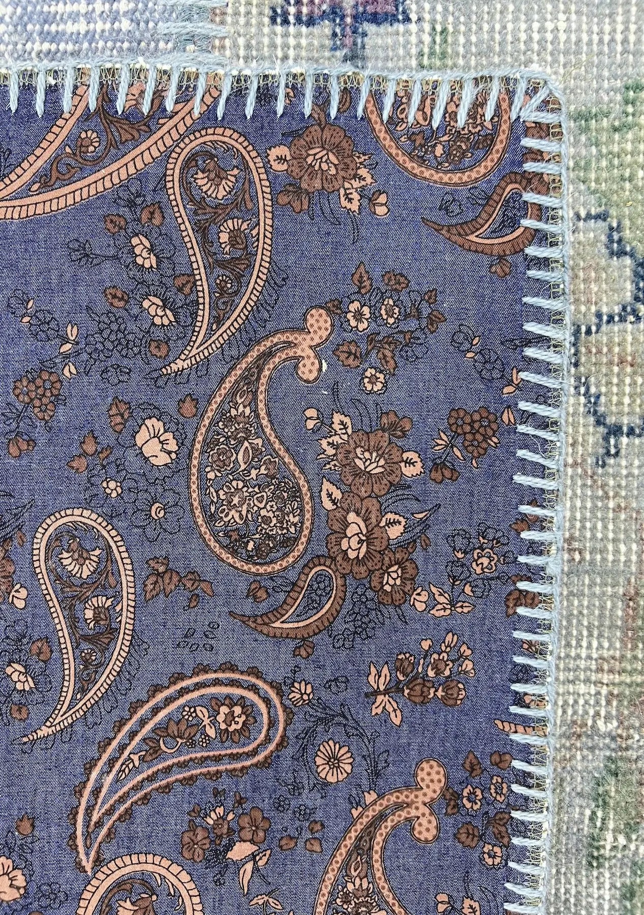 Zannah - Vintage Blue Patchwork Rug - kudenrugs